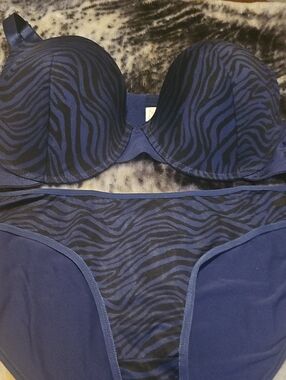Navy Zebra Print T-Shirt Bra & Bikini Brief Set - Women Intimates